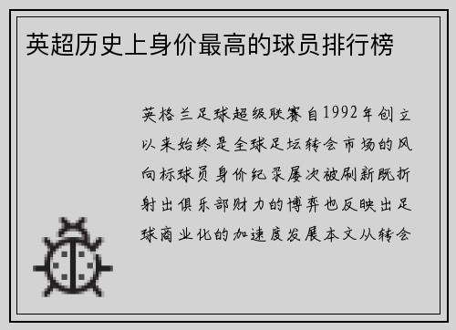 英超历史上身价最高的球员排行榜